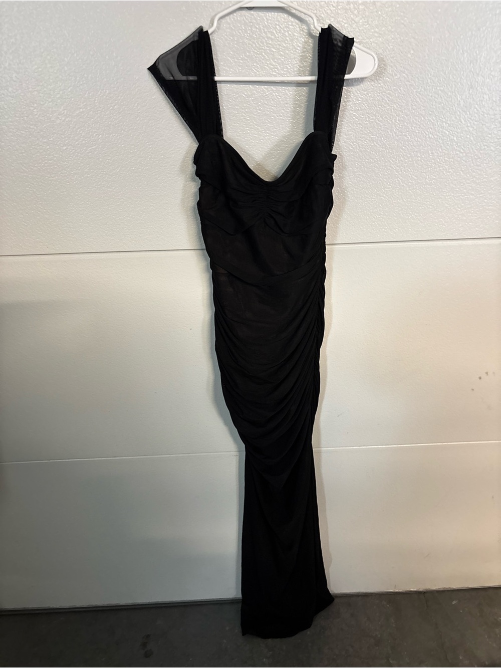 Heartloom Black Ruched Maxi Dress with Sheer Straps